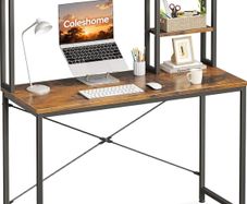 Small Desk 100 x 40 cm, Office Desk with Shelves, Vintage Brown Computer Desk with Multi-Tier Storage Bookshelf, Study Desk for Working, Writing, Makeup, Easy Assembly, for Small Spaces
