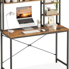 Small Desk 100 x 40 cm, Office Desk with Shelves, Vintage Brown Computer Desk with Multi-Tier Storage Bookshelf, Study Desk for Working, Writing, Makeup, Easy Assembly, for Small Spaces