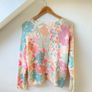 BNWT FRNCH Paris Pastel Floral Intarsia Knit Sweater Pink Blue Cream S/M Image 6