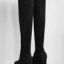 Size 4 Black Wide Fit Faux Suede Block Heel Stretch Over The Knee Boots Image 2