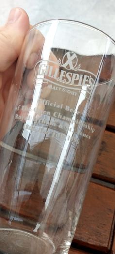 Gillespies malt stout pint glass,official beer to the open championship at royal Lytham & St. Anne's 18th to 21th ,1996,,buyer collects or pays postage, collectors item