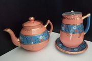 Vintage Teapot and Hot Water/Milk Pitcher with Trivet