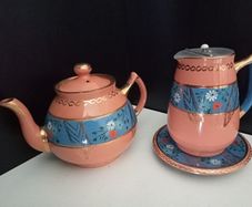 Vintage Teapot and Hot Water/Milk Pitcher with Trivet