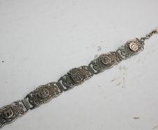 Vintage Turkish Silver Filigrane Depose Paris Souvenir Bracelet 8"