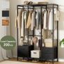 Clothes Rail Heavy Duty Clothes Rack - Stand Portable Closet Rack with Hooks, Wood Top, Steel Frame, Fabric Drawers & Open Shelves for Hanging Clothes, Rustic Brown Image 4