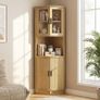 Tall Corner Storage Cabinet, Bathroom Corner Shelf Unit with Glass Door and 5 Storage Shelves, Freestanding Sideboard Cabinets for Living Room Kitchen, Nature Image 3