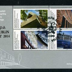 2014 Ireland Stampa Public Souvenir Contemporary Public Buildings Commemorative Stamps Miniature Sheet Overprinted for Stampa with show cancel of 18/10/14