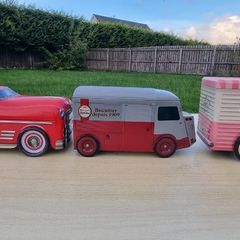 Vintage tin car-shaped boxes