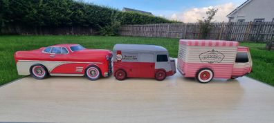 Vintage tin car-shaped boxes