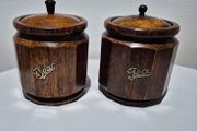 Vintage 1930s Art Deco Oak Coopered Barrel Tea Caddies (Pair)