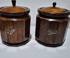 Vintage 1930s Art Deco Oak Coopered Barrel Tea Caddies (Pair)