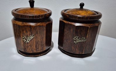 Vintage 1930s Art Deco Oak Coopered Barrel Tea Caddies (Pair)