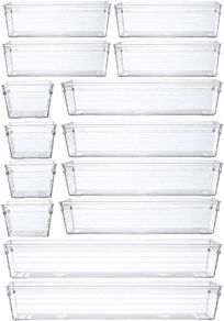 NEW SALE | 14 Pcs Kitchen Drawer Organiser Storage Trays for Makeup Bedroom Office, Desk Versatile, Plastic, Clear