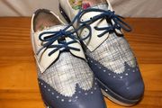 Hispanitas Ladies Brogue Style Shoes Blue with Floral insole pattern UK4 EUR37   S-D