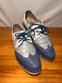 Hispanitas Ladies Brogue Style Shoes Blue with Floral insole pattern UK4 EUR37   S-D