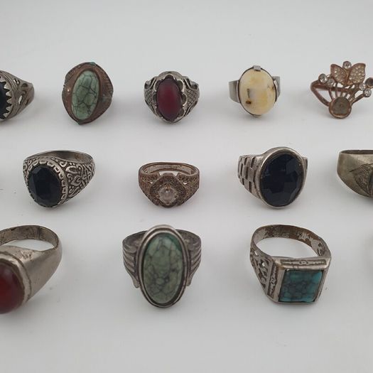 Bohemian Antique Jewellery Bundle 15 Mixed Brass Statement Rings