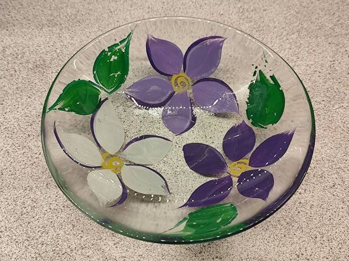 Beautiful Hand-Painted Floral Glass Bowl (20cm)