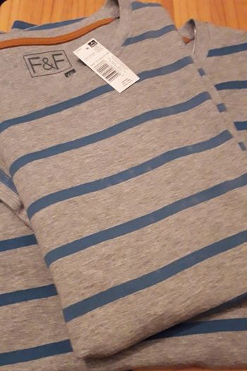 F&F Men's XXL Grey Shirt with Blue Stripes (Brand New & Tagged)