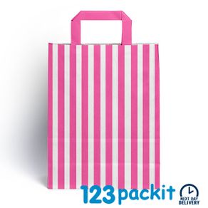 Lot of 20 pcs Shocking Pink stripe Candy bags with handles size 18 x 23 x 8 cm excellent for parties, b'day, wedding, candy cart , Sweet bags with handles