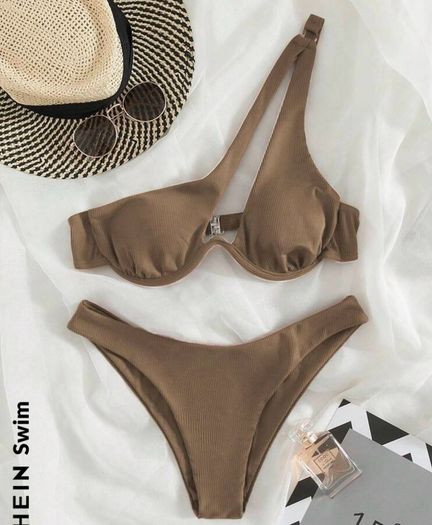 Mocha brown one shoulder bikini