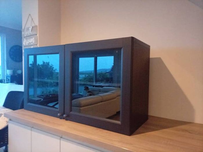 cabinet with 2 clear glass doors