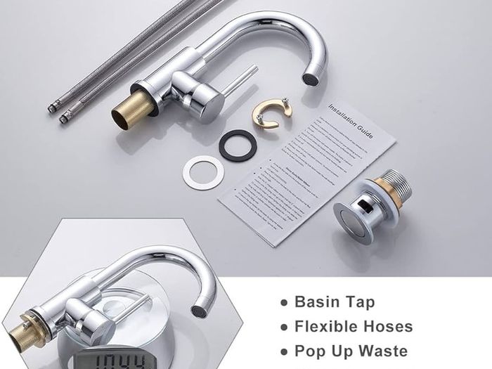 Basin Taps Mixer Single Lever Swivel Bathroom Sink Tap Chrome with Pop up Waste