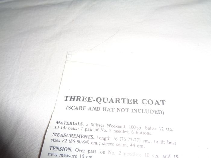Wool and Knitting Pattern for 3/4 Length Coat for Sale