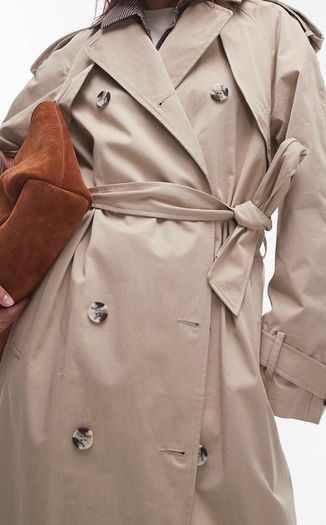 topshop longline oversized trench coat in stone size S