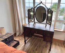 Antique oak desk and Edwardian triple mirror