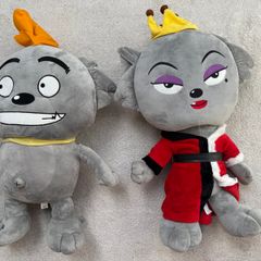 Pleasant Goat And Big Big Wolf Jumbo Wolnie and WOLFFY Plush approx. 23 TV Show Chinese Anime Used Damaged Please see photos