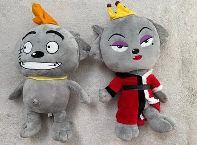 Pleasant Goat And Big Big Wolf Jumbo Wolnie and WOLFFY Plush approx. 23 TV Show Chinese Anime Used Damaged Please see photos