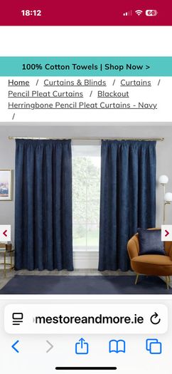 Blackout Herringbone Pencil Pleat Curtains - Navy
