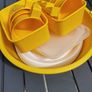 Pristine Vintage 70s Style Picnic Set  Yellow Space-Age Carrier & Plaid Blanket Image 9