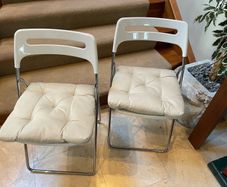 As New - 2 x White Foldable Kitchen Dining Chairs & Cushions - Can Deliver