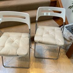 As New - 2 x White Foldable Kitchen Dining Chairs & Cushions - Can Deliver