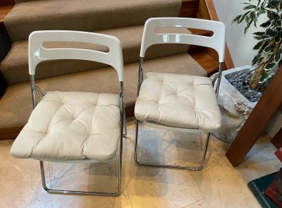 As New - 2 x White Foldable Kitchen Dining Chairs & Cushions - Can Deliver