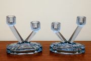 Pair of Art Deco Blue Glass Candlesticks