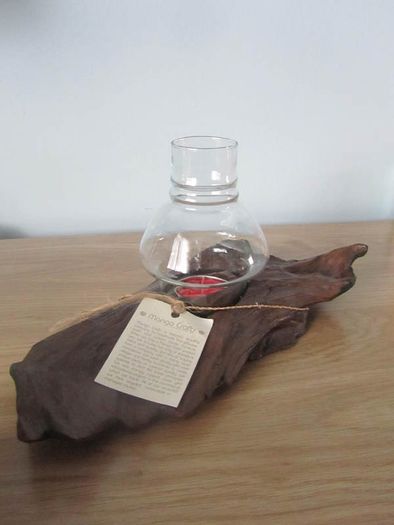 Design Candle Holder with Wooden & Glass Stand
