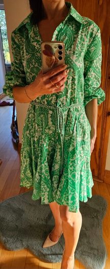 ZARA Green Paisley Floral Print Mini Shirt Dress XS