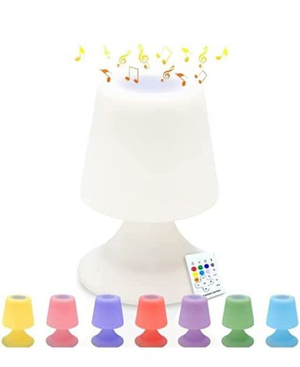 Table Lamp with Bluetooth Speaker, Rechargeable LED Night Light, Portable Dimmable Bedside Lamp with Remote and 16 Colors Changing for Bedroom/Office/Outdoor/Reading/Party