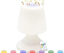 Table Lamp with Bluetooth Speaker, Rechargeable LED Night Light, Portable Dimmable Bedside Lamp with Remote and 16 Colors Changing for Bedroom/Office/Outdoor/Reading/Party