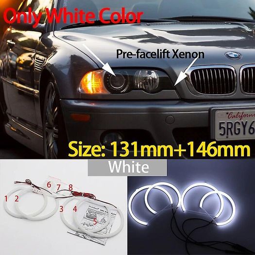 4x 131mm SMD Cotton Light Switchback LED Angel Eye Halo Ring Kit For BMW 3 5 7 SERIES E36 E38 E39 E46 (with HID Xenon headlights)