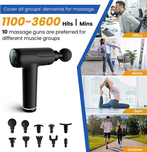 Portable Muscle Massage Gun Device with 10 Massage Heads 20 Speeds with LCD Touch Screen