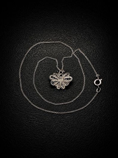 Vintage 925 Sterling Silver Filigree Butterfly Necklace