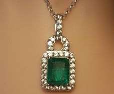 Beautiful Emeraldine & Zircon Pendant in Rhodium Plated Sterling Silver