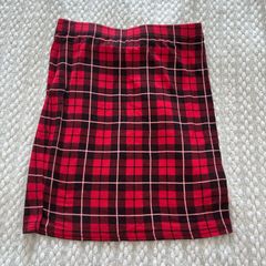 Red plaid midi skirt