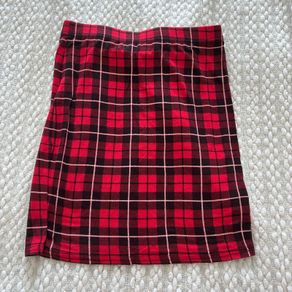 Red plaid midi skirt