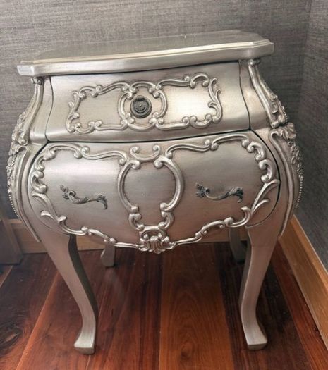 Superking French style bed  plus  bedside cabinets plus silk curtains