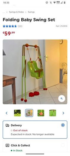 Folding baby swing set