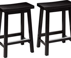 Kitchen Stools Solid Wood Low Bar Stools Dining Chair Easy Assemble Modern Set of 2 24" Tall Black